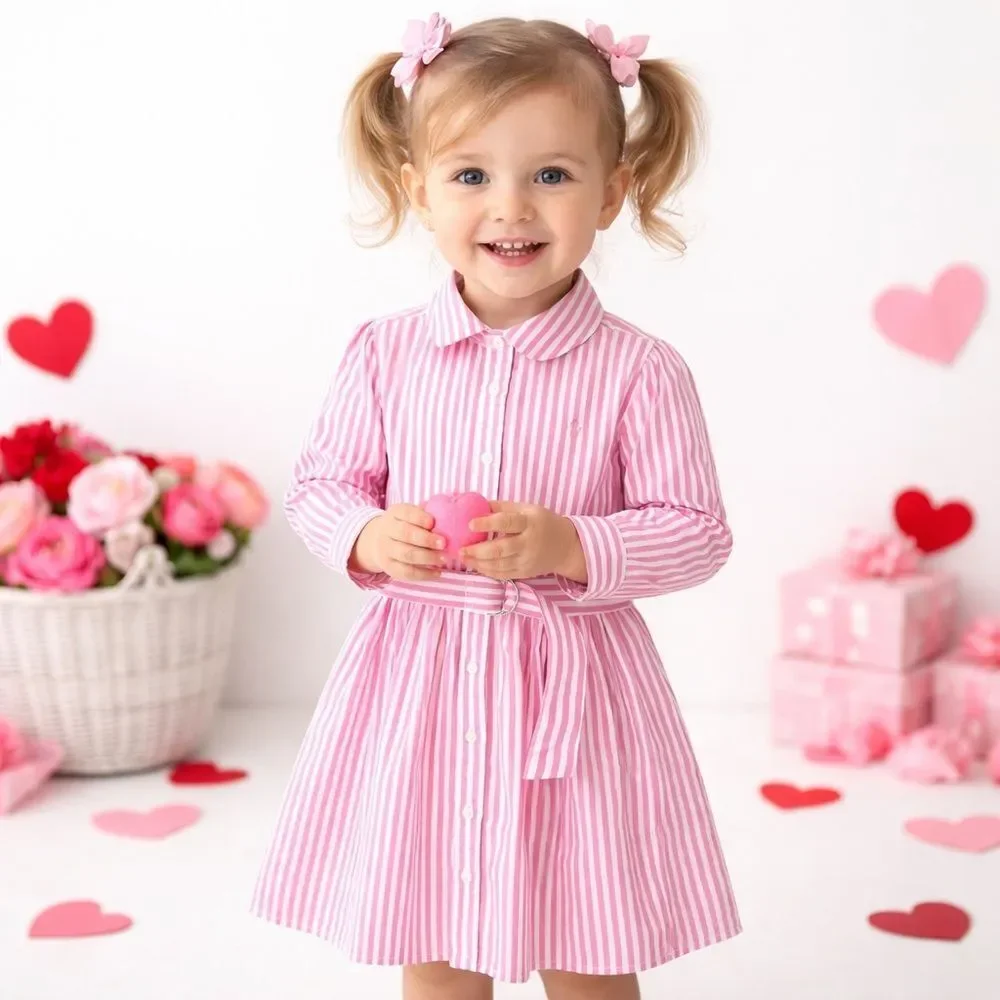 Ralph Lauren Pink Stripe Cotton Shirt Dress 24M Belted Button Front Preppy